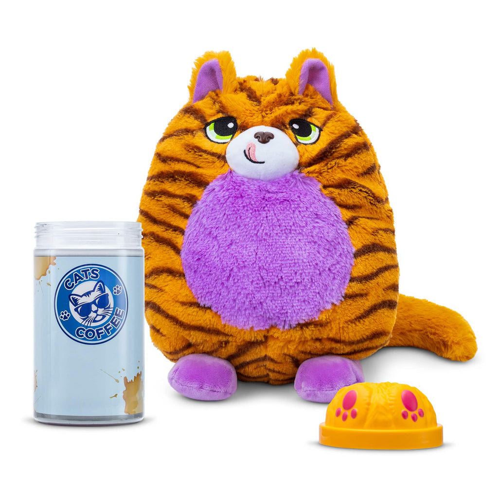 Misfittens Orange Plush Cat with Cats and Coffee Packaging with the lid off