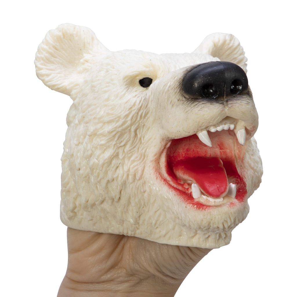 Stretchy Polar Bear Hand Puppet on hand