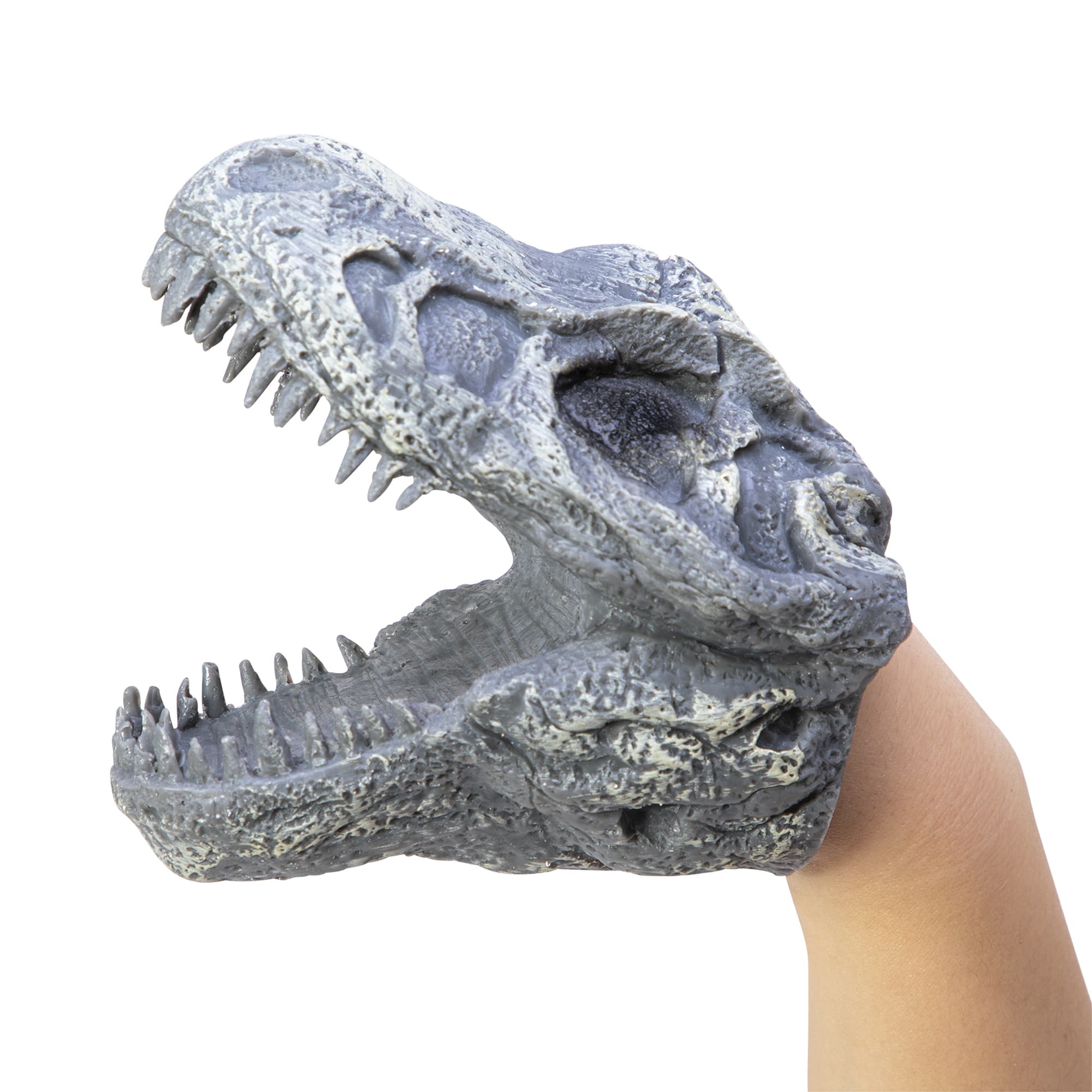 Dino Skull Hand Puppet - Trex Left on Hand Open