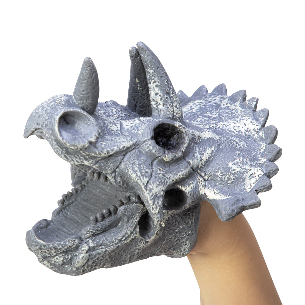 Dino Skull Hand Puppet - Triceratops Left on Hand Open