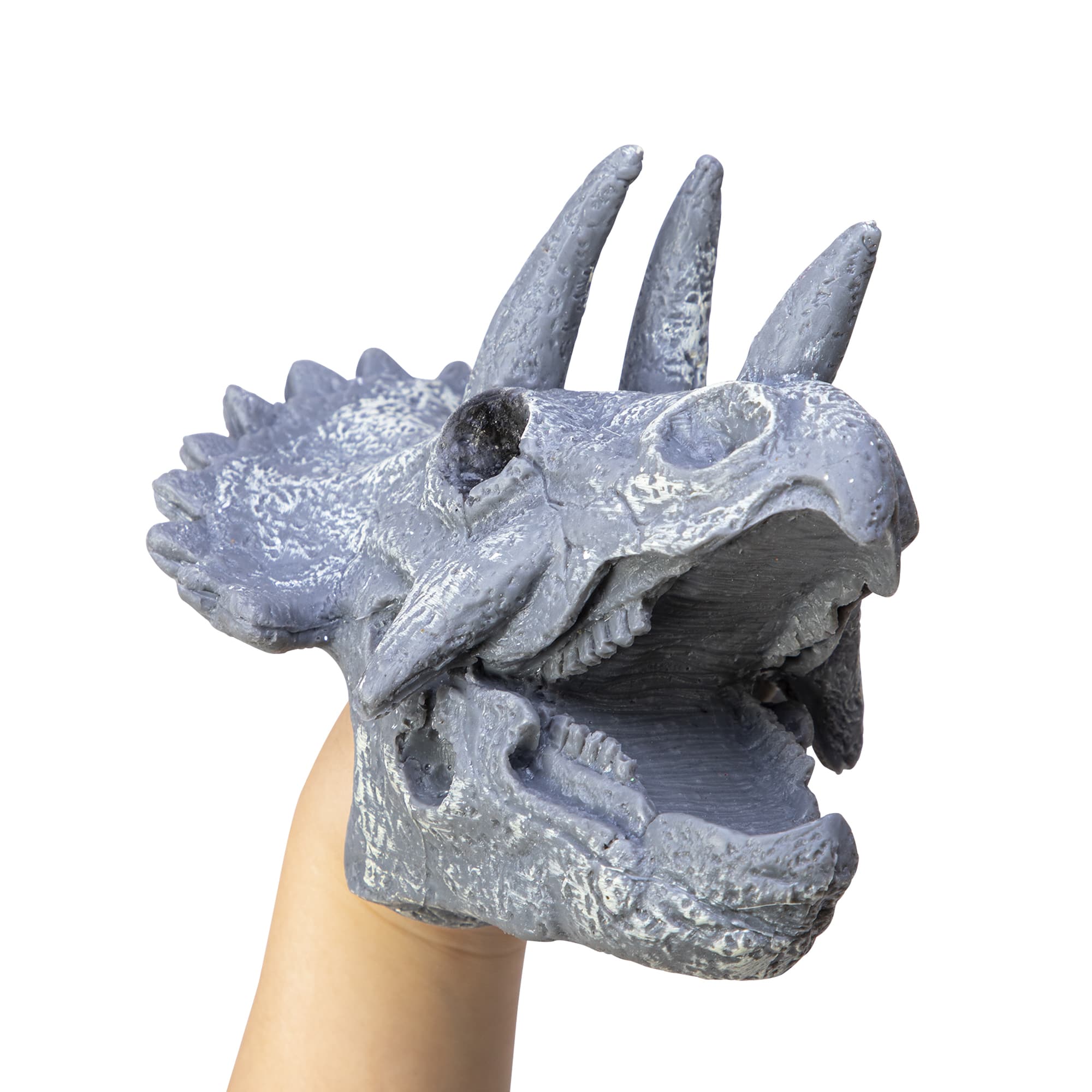 Dino Skull Hand Puppet - Triceratops 3Q Right on Hand