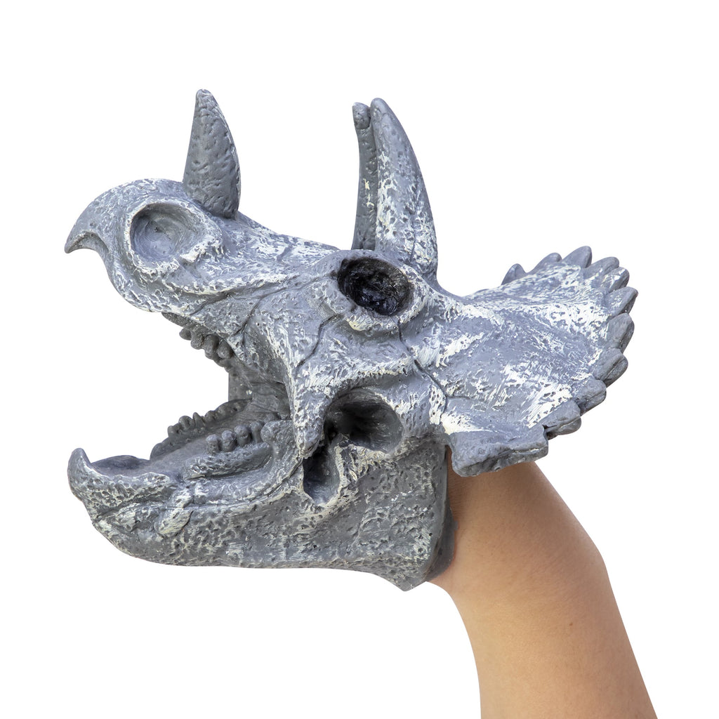 Dino Skull Hand Puppet - Triceratops Left Profile on Hand Open