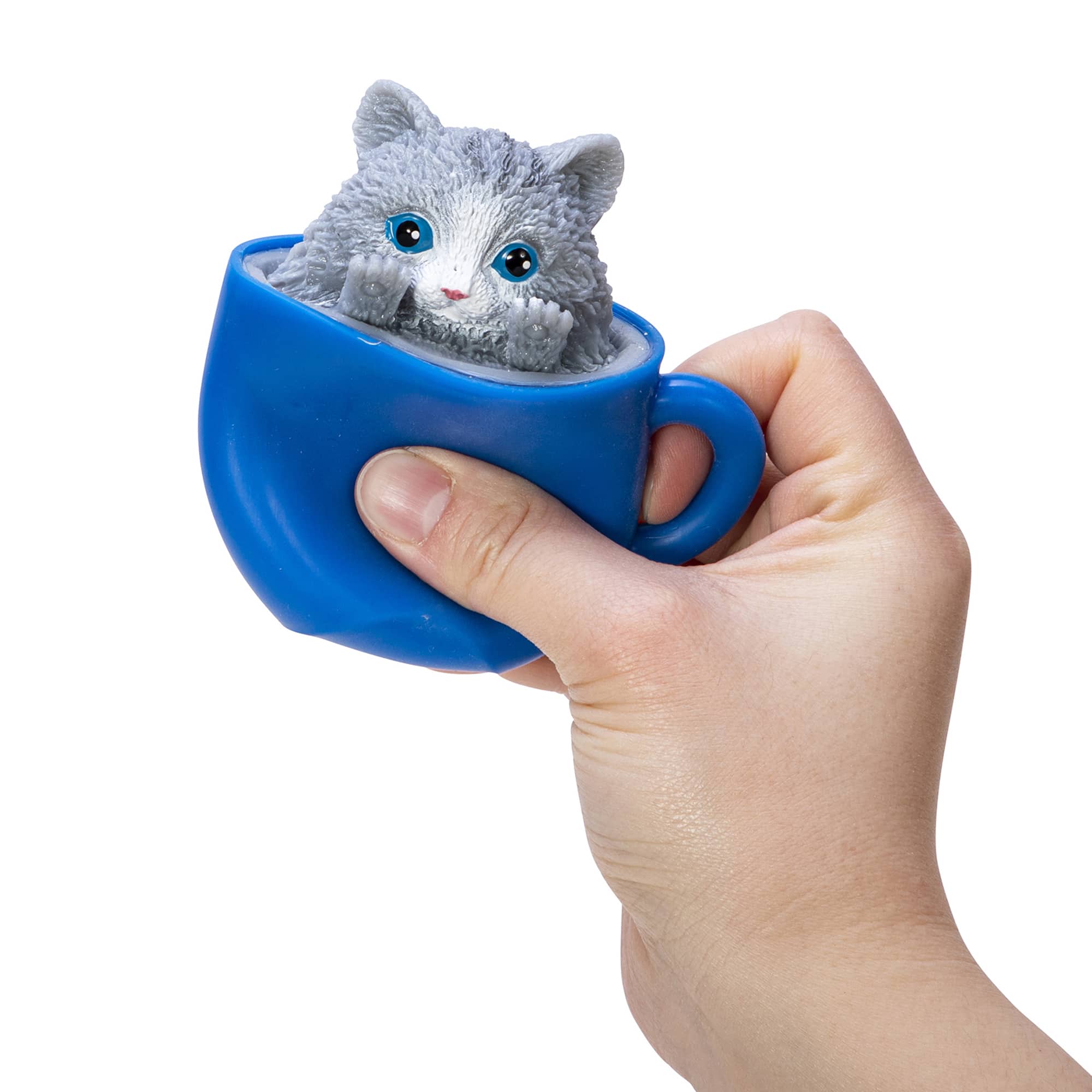 Pop-A-Chino Kitties - Squeeze Grey Cat in Blue Cup