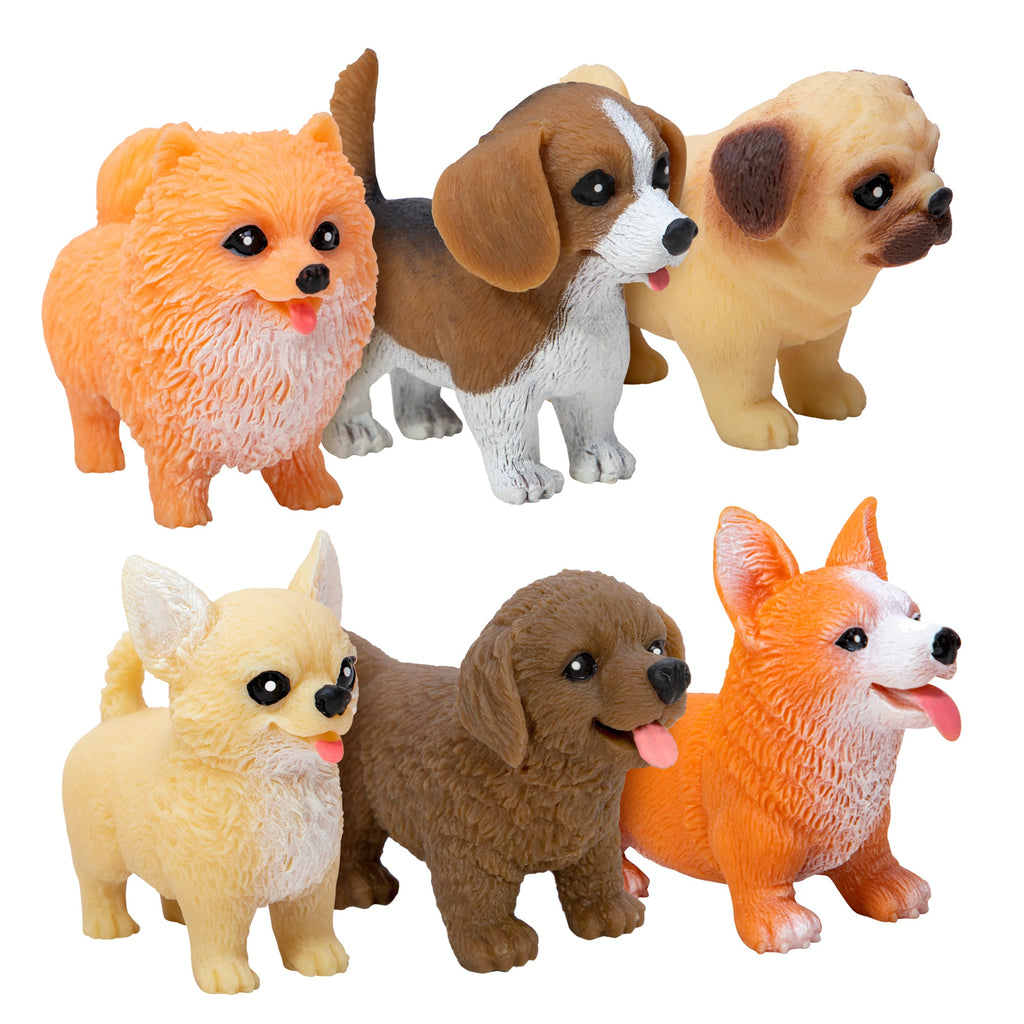 Pocket Pups squeezable mini pup group: Pomeranian, Beagle, Pug, Chihuahua, Chocolate Lab, Corgi